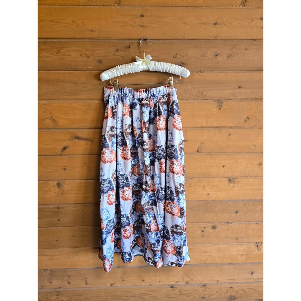 Cat Midi Skirt Kitty High Waisted Fit Flare XL Tabby Persian Maine Coon Animals - Picture 2 of 4